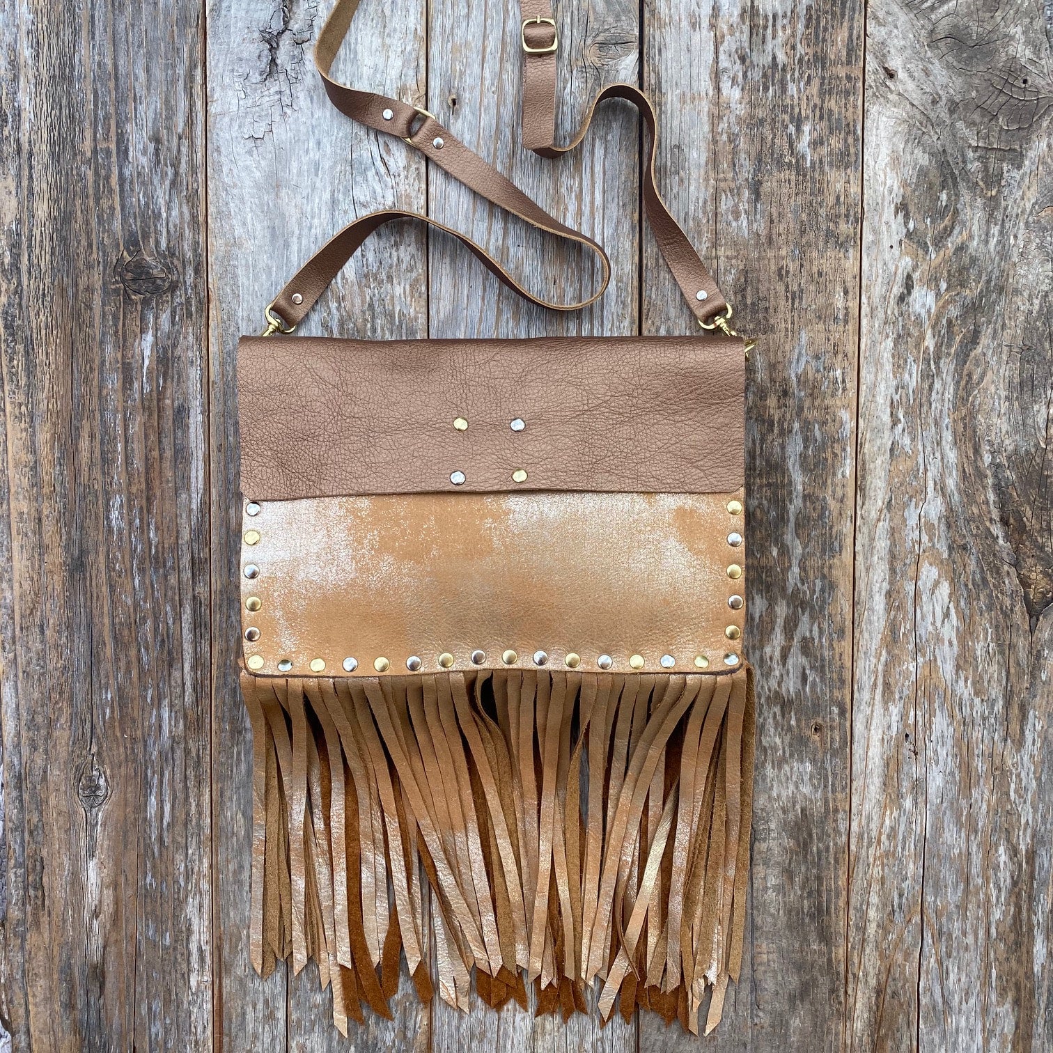 Fringe Crossbody Black with Gold  FAITH BY KRISTY WHITE LEATHER