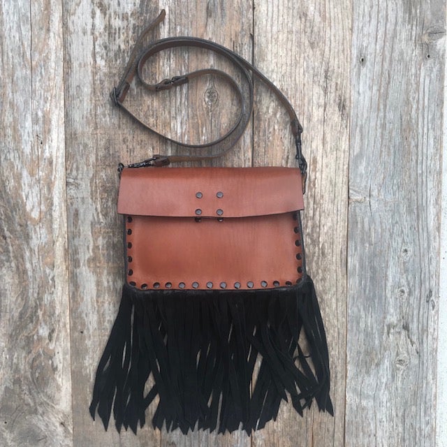 Fringe Crossbody Black with Gold  FAITH BY KRISTY WHITE LEATHER