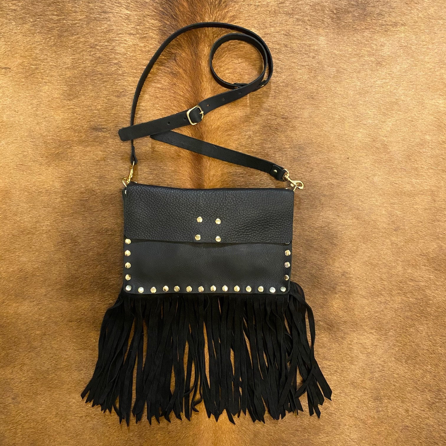 Fringe Crossbody Black with Gold  FAITH BY KRISTY WHITE LEATHER