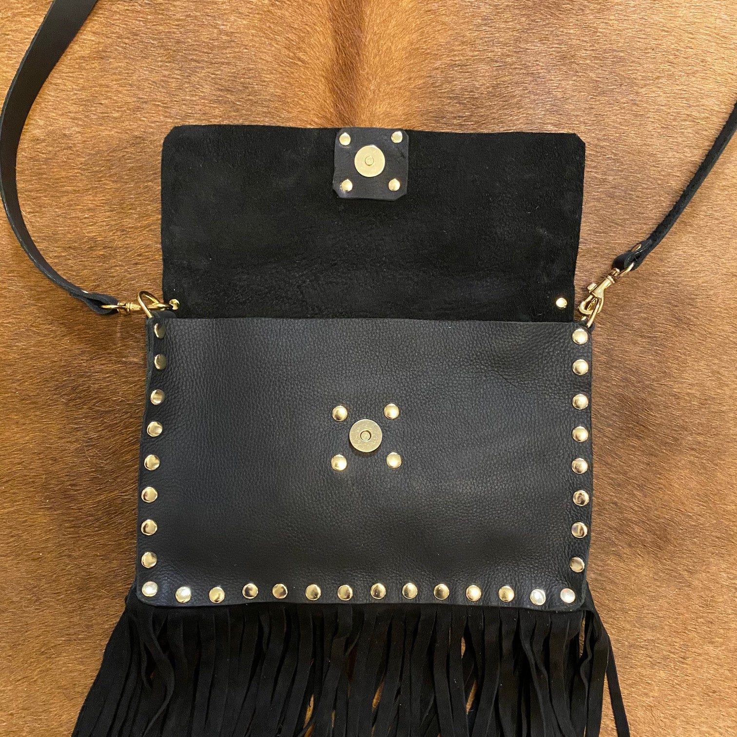 Fringe Crossbody Black with Gold  FAITH BY KRISTY WHITE LEATHER